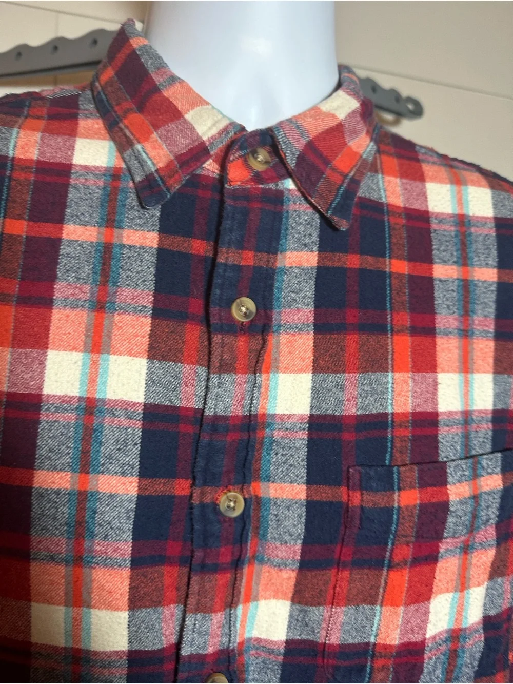 #209 Men's Red Navy Plaid Button-Up Shirt